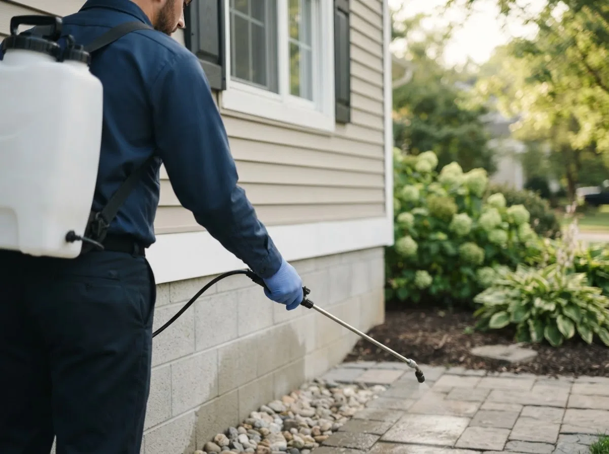 Pest control technician inspecting a home in Princewick, WV